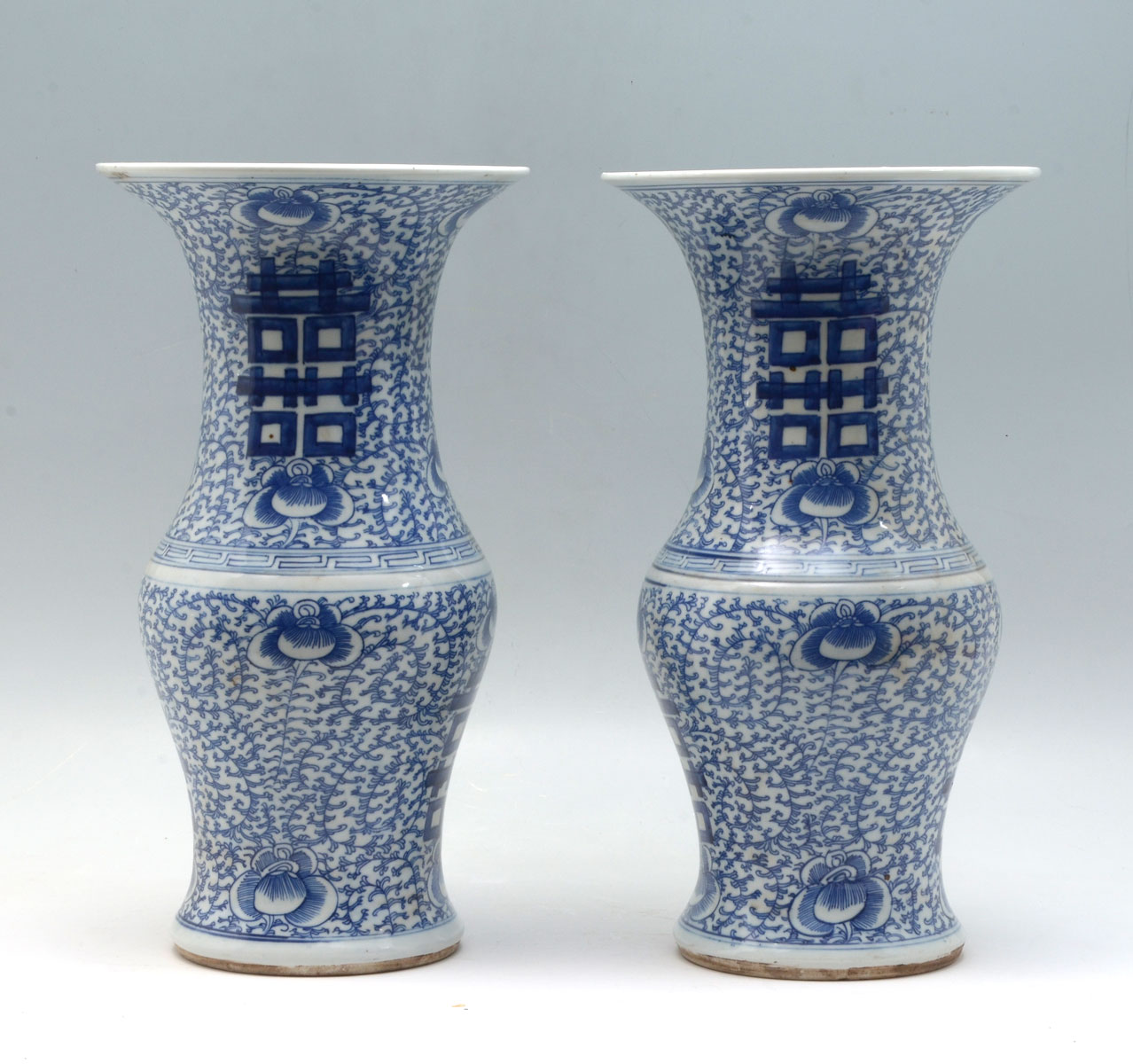 Appraisal: PAIR OF TH C CHINESE BLUE WHITE VASES Having an