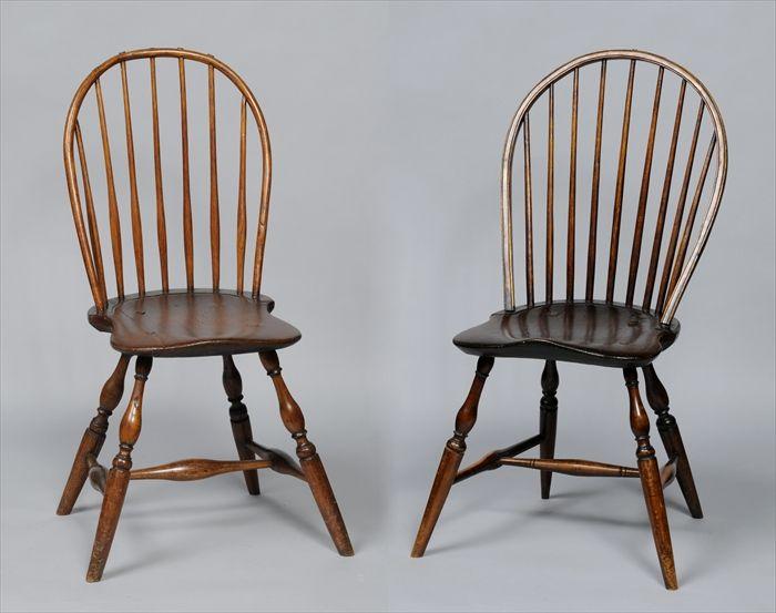 Appraisal: TWO WINDSOR BOW-BACK SIDE CHAIRS Each with arched crest over