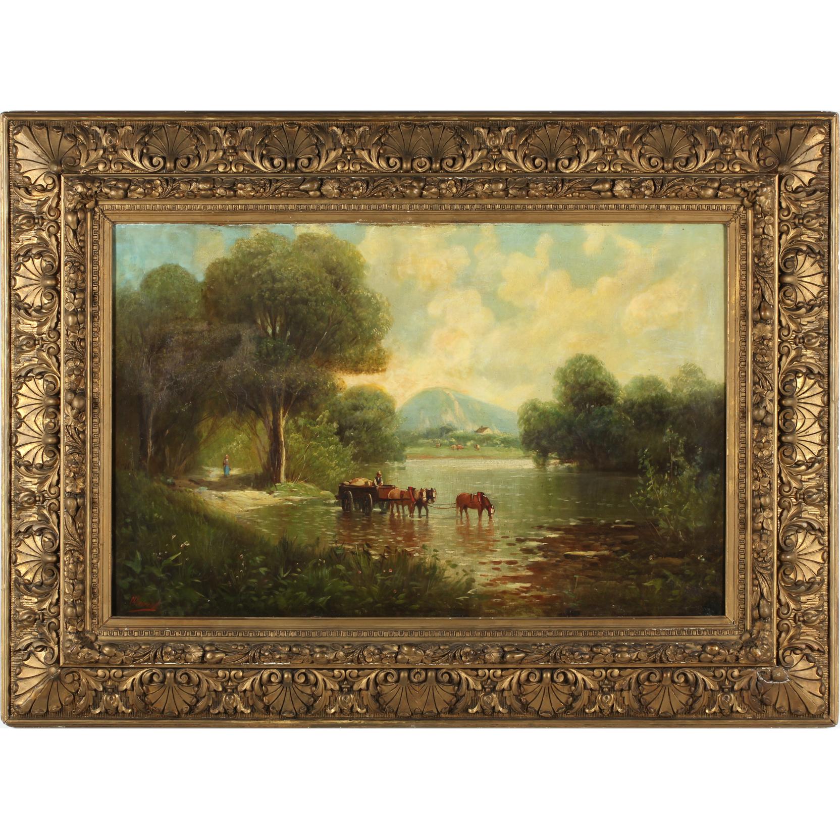 Appraisal: George James Howard Br - Cattle Watering oil on canvas