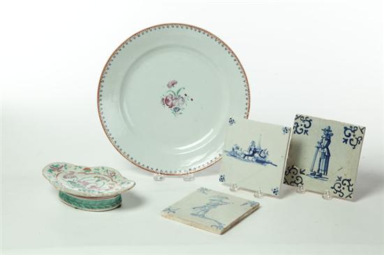 Appraisal: TWO PIECES OF CHINESE EXPORT AND THREE DELFT TILES Nineteenth