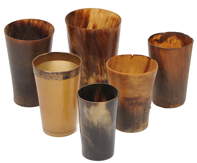 Appraisal: A GROUP OF SIX VARIOUS HORN BEAKERS one with a