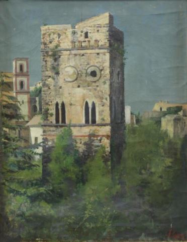 Appraisal: CAPONE Gaetano Oil on Canvas Tower in ItalianLandscape Signed lower