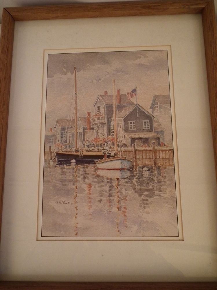 Appraisal: GS HILL NANTUCKET HARBOR PAINTING Watercolor of a Nantucket harbor