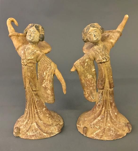 Appraisal: Pair of Chinese Pottery Dancing Figures Pair of Chinese dancing