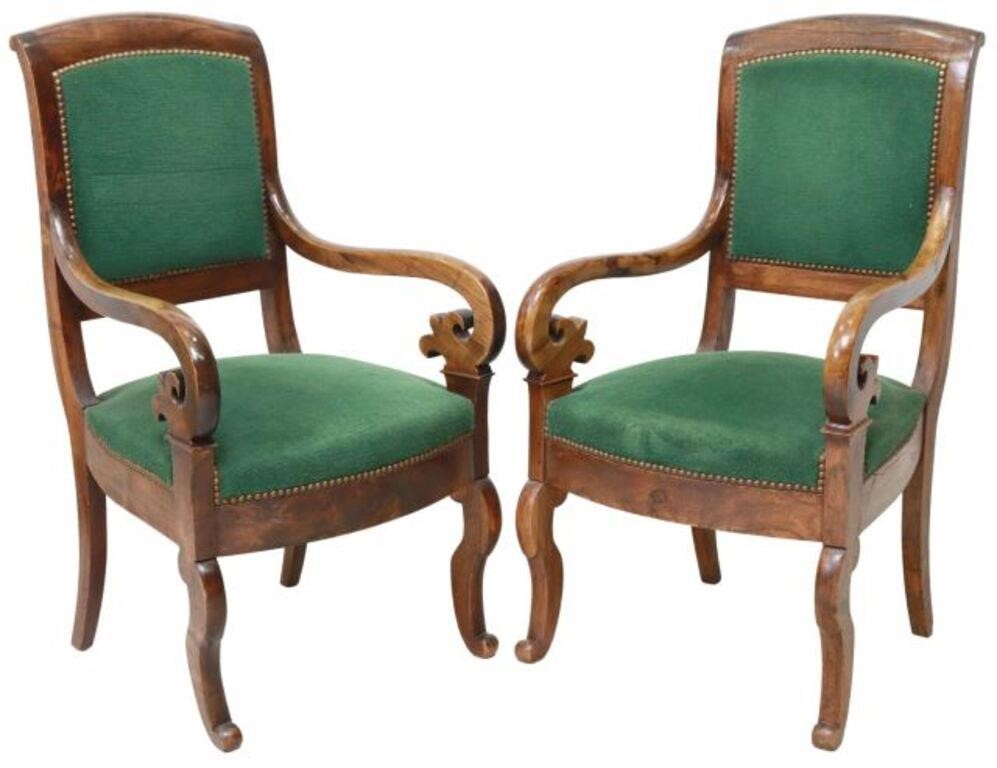 Appraisal: pair French Louis Philippe period walnut armchairs mid th c