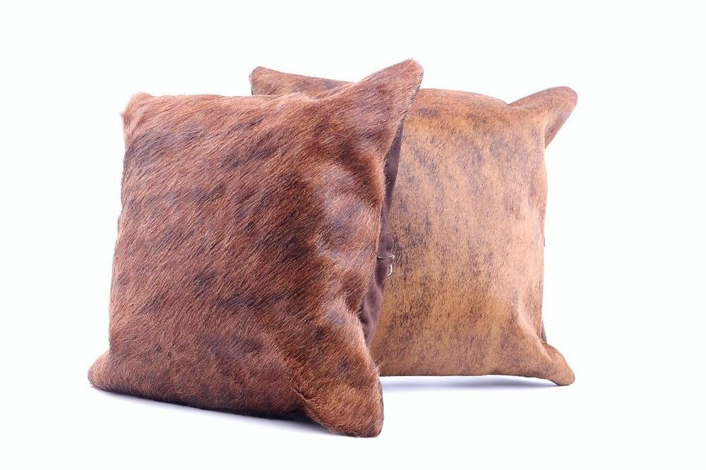 Appraisal: Brindle Brown Black Cowhide Premium Two Pillows This is an