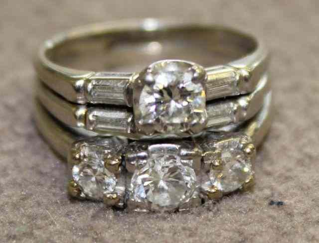 Appraisal: kt White Gold Triple Diamond Ring Set with brilliant cut