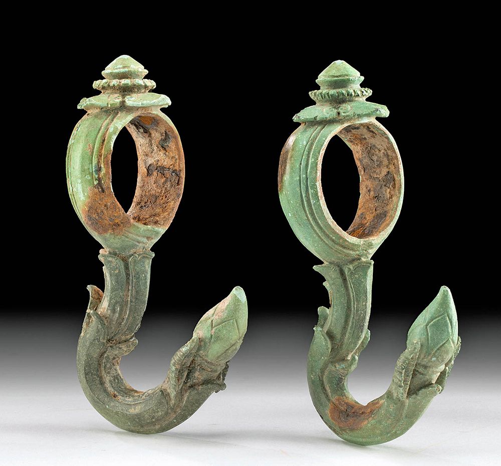 Appraisal: th C Cambodian Khmer Bronze Palanquin Hooks Southeast Asia Cambodia