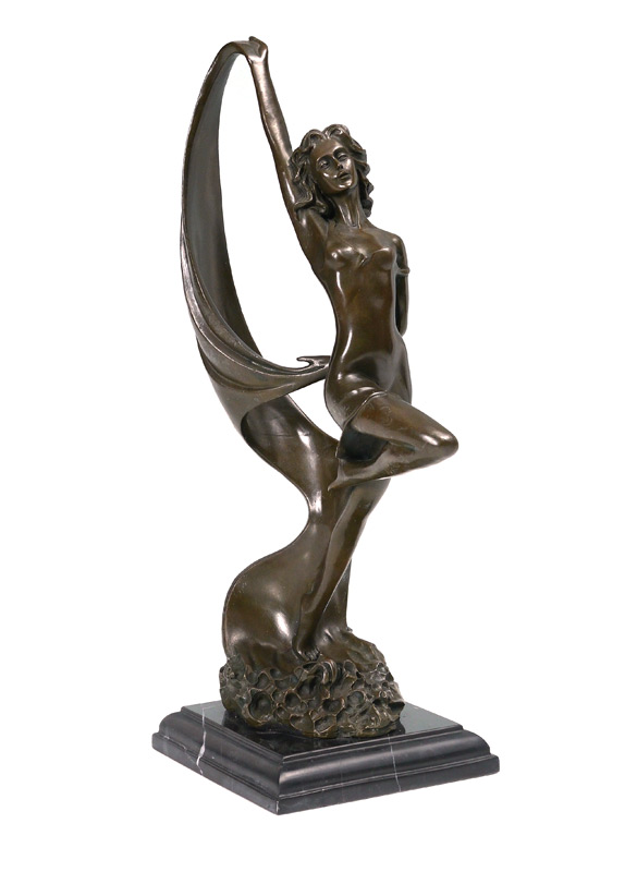 Appraisal: DECO BRONZE DANCER SCULPTURE '' h affixed to beveled marble