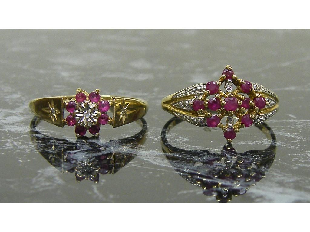 Appraisal: Two ct diamond and ruby cluster rings