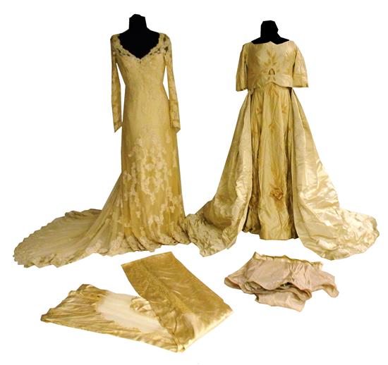 Appraisal: TEXTILES Two wedding dresses two wedding undergarments and veil two