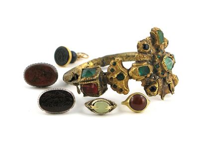 Appraisal: An Indian gilt metal bracelet inset with semi-precious stones together