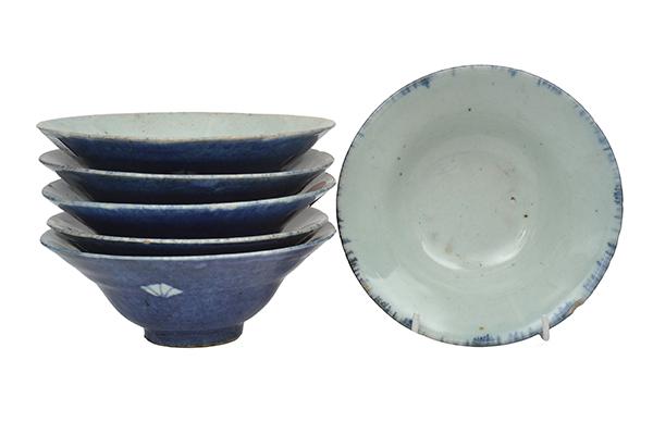 Appraisal: A GROUP OF SIX CERAMIC BOWLS overglazed to the exterior