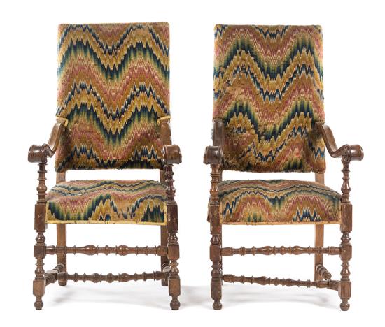 Appraisal: Sale Lot A Pair of Italian Baroque Walnut Armchairs th