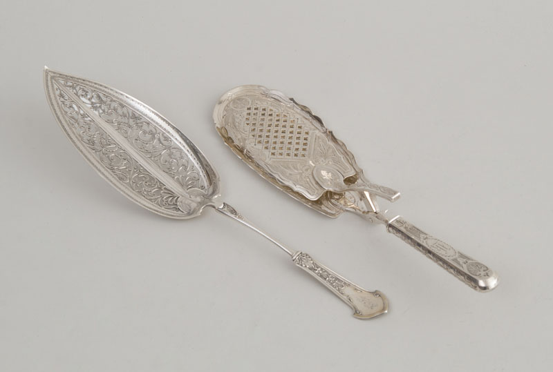 Appraisal: TWO AMERICAN SILVER SERVERS The one Dominick Haff with pierced