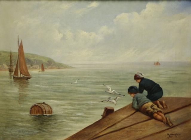 Appraisal: DOUGLAS Rose Oil on Canvas Two Boys on the DockSigned