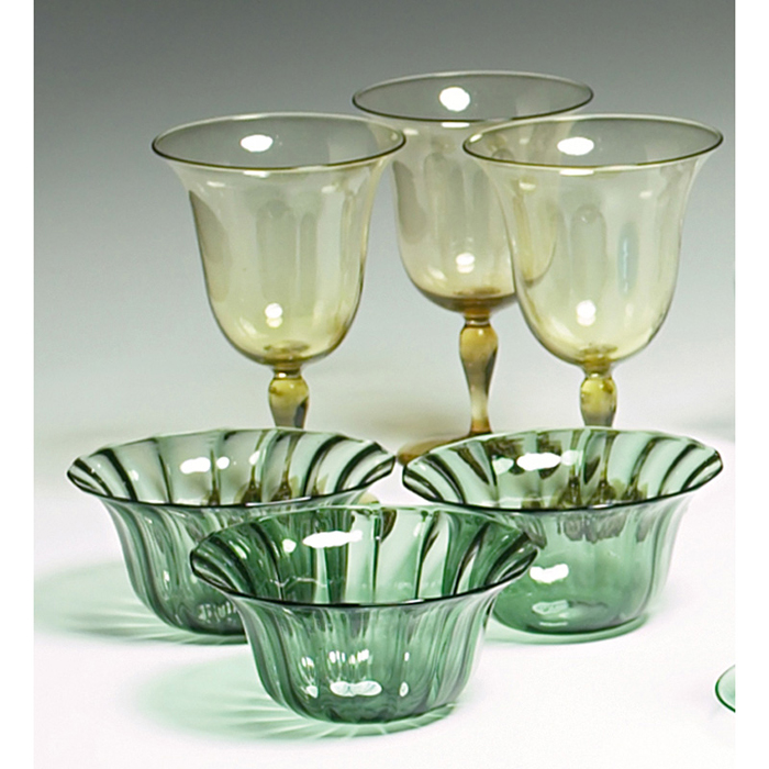 Appraisal: Steuben bowls three ribbed forms in green glass w x