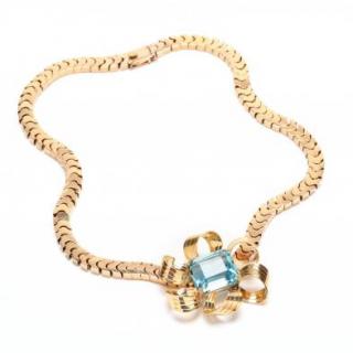 Appraisal: Retro KT Gold and Aquamarine Necklace the gold necklace comprised