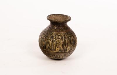 Appraisal: A th Century small bronze Indian vase etched a continuous