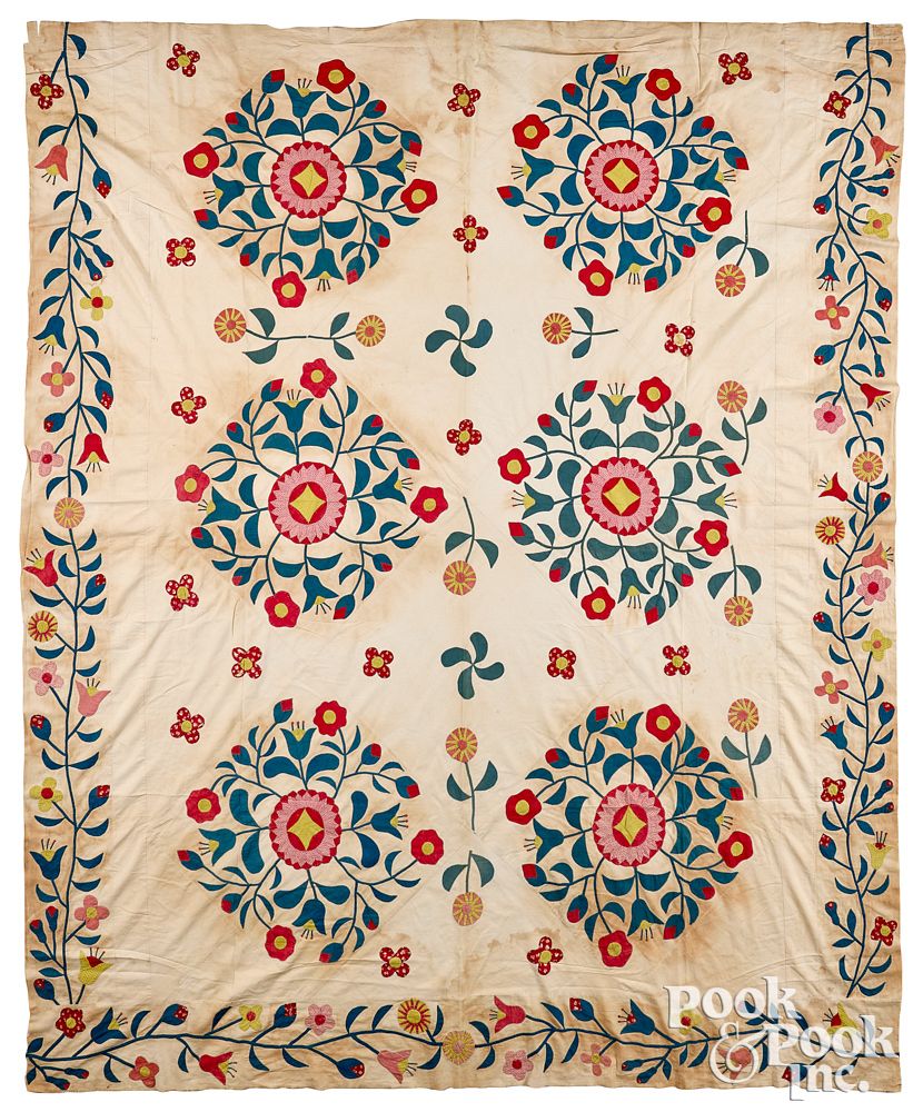 Appraisal: Whig Rose quilt top th c Whig Rose quilt top