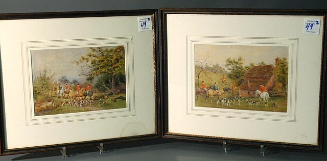 Appraisal: Pair of finely detailed watercolor paintings of fox hunters signed