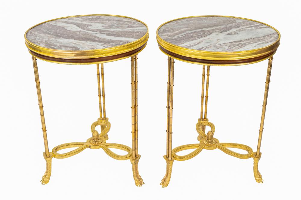 Appraisal: PAIR OF LOUIS XVI STYLE GILT BRONZE MARBLE TABLES inches