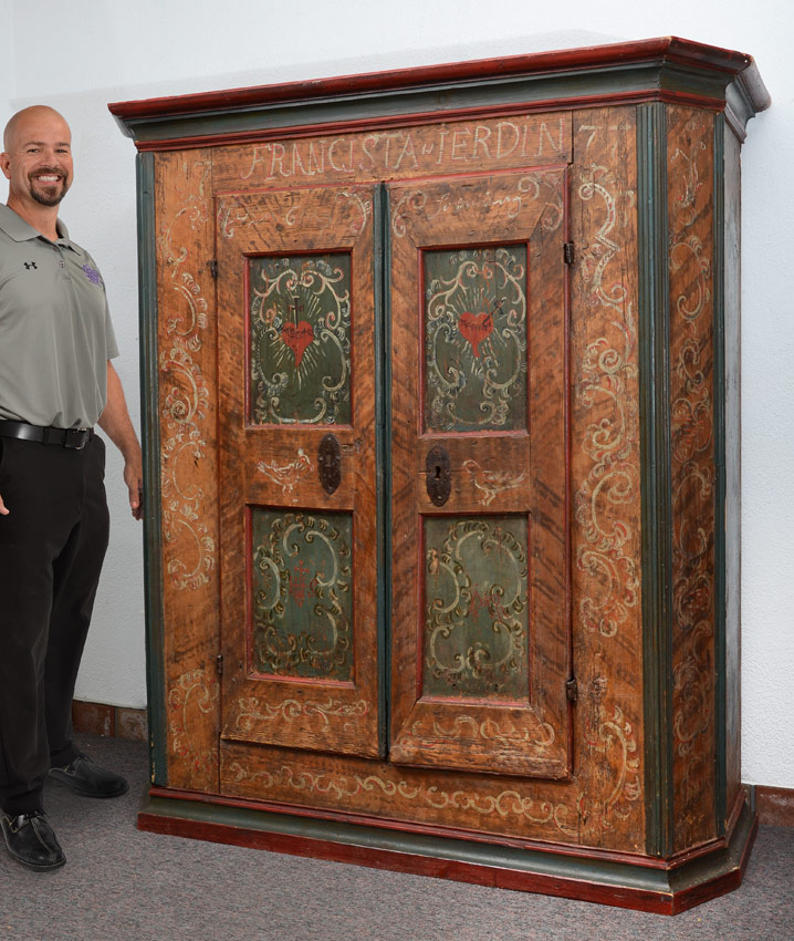 Appraisal: EARLY ITALIAN PAINT DECORATED CABINET Polychrome paint decorated with foliate