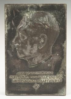 Appraisal: Bronze Plaque of Adolf Hitler c in a left profile