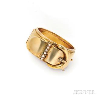 Appraisal: Antique Gold and Split-pearl Bracelet the hinged cuff with buckle