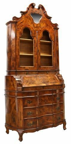 Appraisal: Venetian burlwood secretary bookcase early th c swan's neck pediment