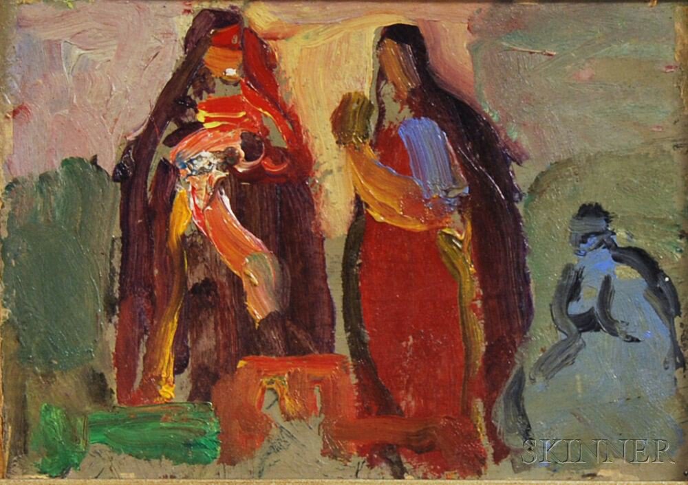 Appraisal: Moshe Rosenthalis Lithuanian Israeli - Standing Draped Figures Unsigned Oil