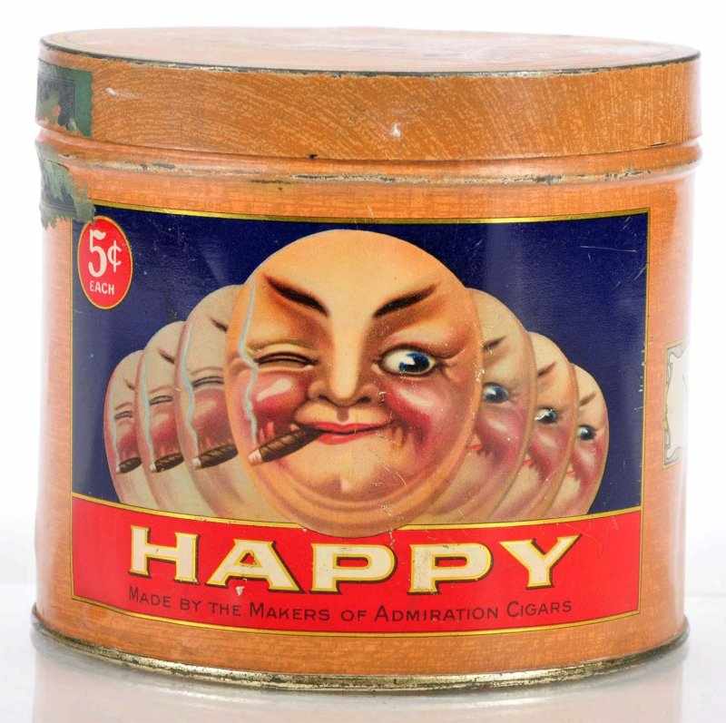 Appraisal: Happy Cigar Tin Description Wonderful face of the Admirmation Cigars