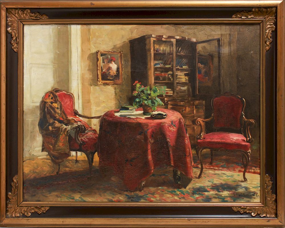 Appraisal: Signed Illegibly th Century Interior Oil Signed illegibly th century