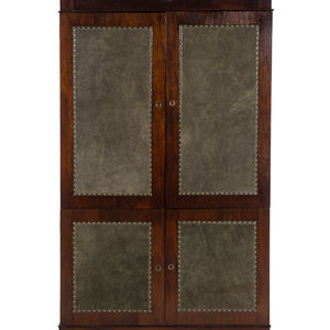 Appraisal: A Regency Style Suede-Inset Mahogany Armoire th Century Height x