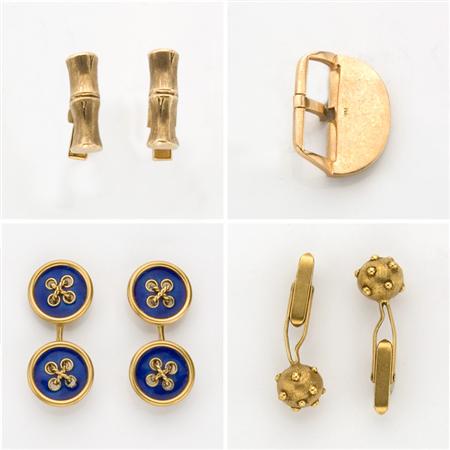 Appraisal: Three Pairs of Gold Cufflinks and One Buckle Estimate -