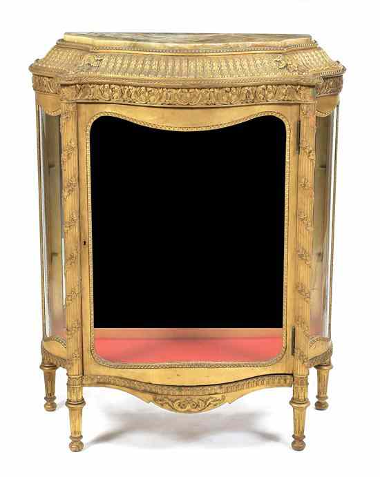 Appraisal: A Louis XVI Style Giltwood Vitrine having a serpentine onyx