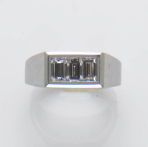 Appraisal: An emerald-cut diamond and k gold ring estimated diamond weight