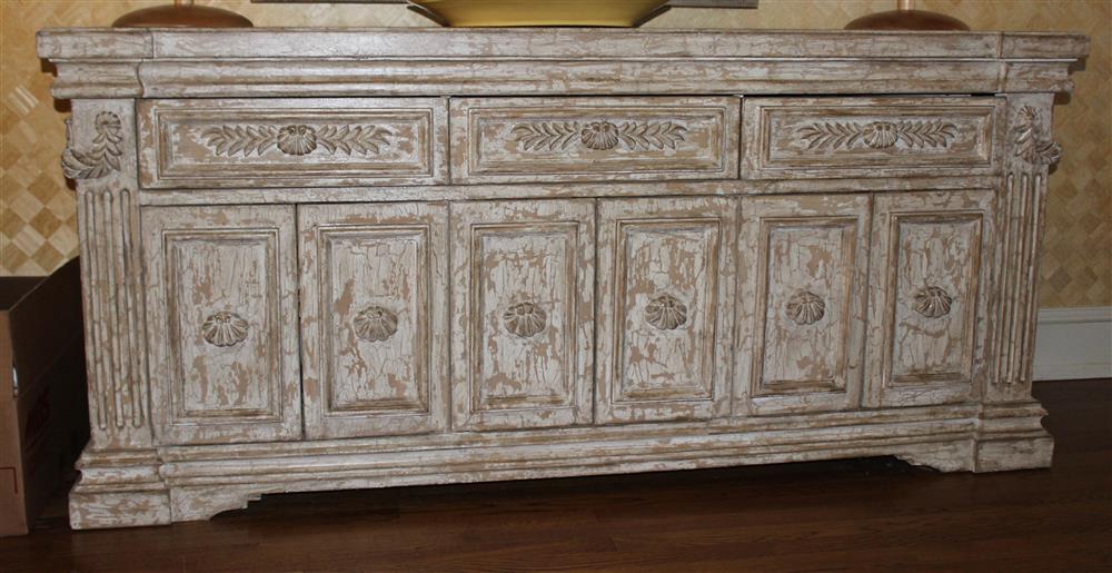 Appraisal: RUSTIC FAUX PAINTED CREDENZA having three drawers over three double