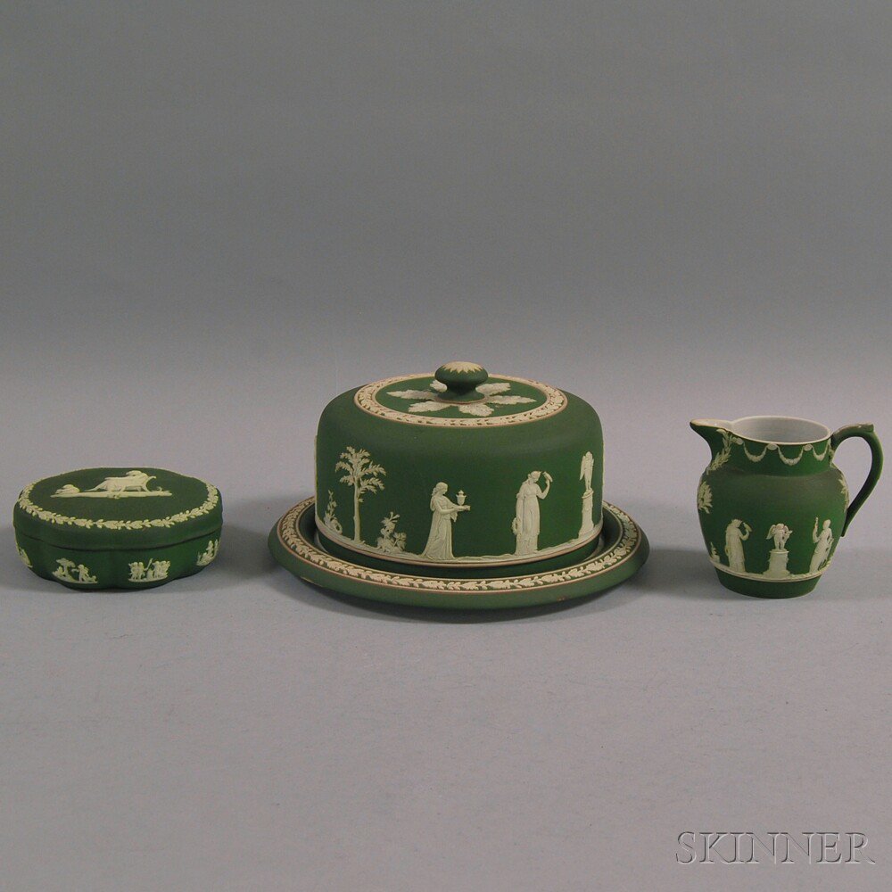 Appraisal: Three Wedgwood Olive Green Jasper Items th th century a