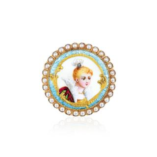 Appraisal: An Antique Pearl Enamel and Diamond Pin Depicting the portrait