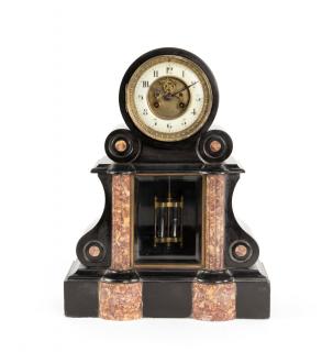 Appraisal: A NAPOLEON III MARBLE INSET AND SLATE MANTEL CLOCK A