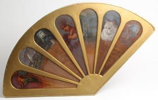 Appraisal: Hungarian Oils on Panels Gilt Fan Each signed one dated