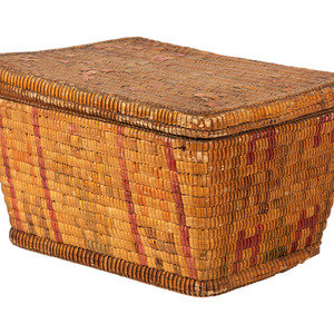 Appraisal: Salish Imbricated Basketry Trunk With Lid early th century height