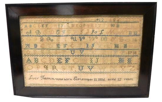 Appraisal: SAMPLER Early th C signed school girl sampler multicolored thread