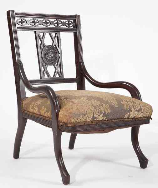 Appraisal: Edwardian Mahogany Slipper Chaircirca reeded frame curved legs and arms