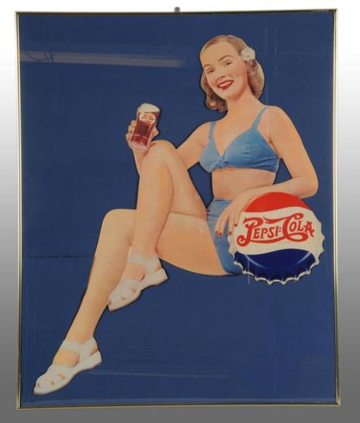 Appraisal: Cardboard Pepsi-Cola Beach Girl Die-Cut Sign Description Rare large die-cut