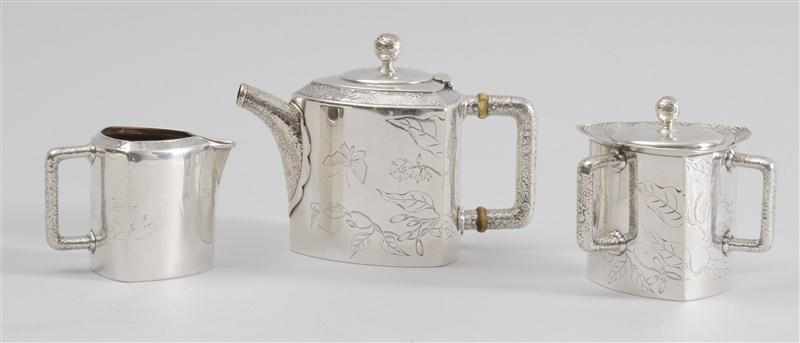 Appraisal: TIFFANY CO AESTHETIC MOVEMENT MONOGRAMMED SILVER THREE-PIECE INDIVIDUAL TEA SET