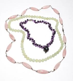 Appraisal: Semiprecious Stone Beaded Necklaces Possibly Chinese of amethyst rose quartz