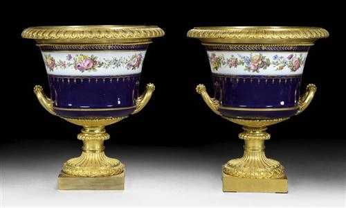 Appraisal: PAIR OF PORCELAIN VASES WITH BRONZE MOUNTS Louis XVI the