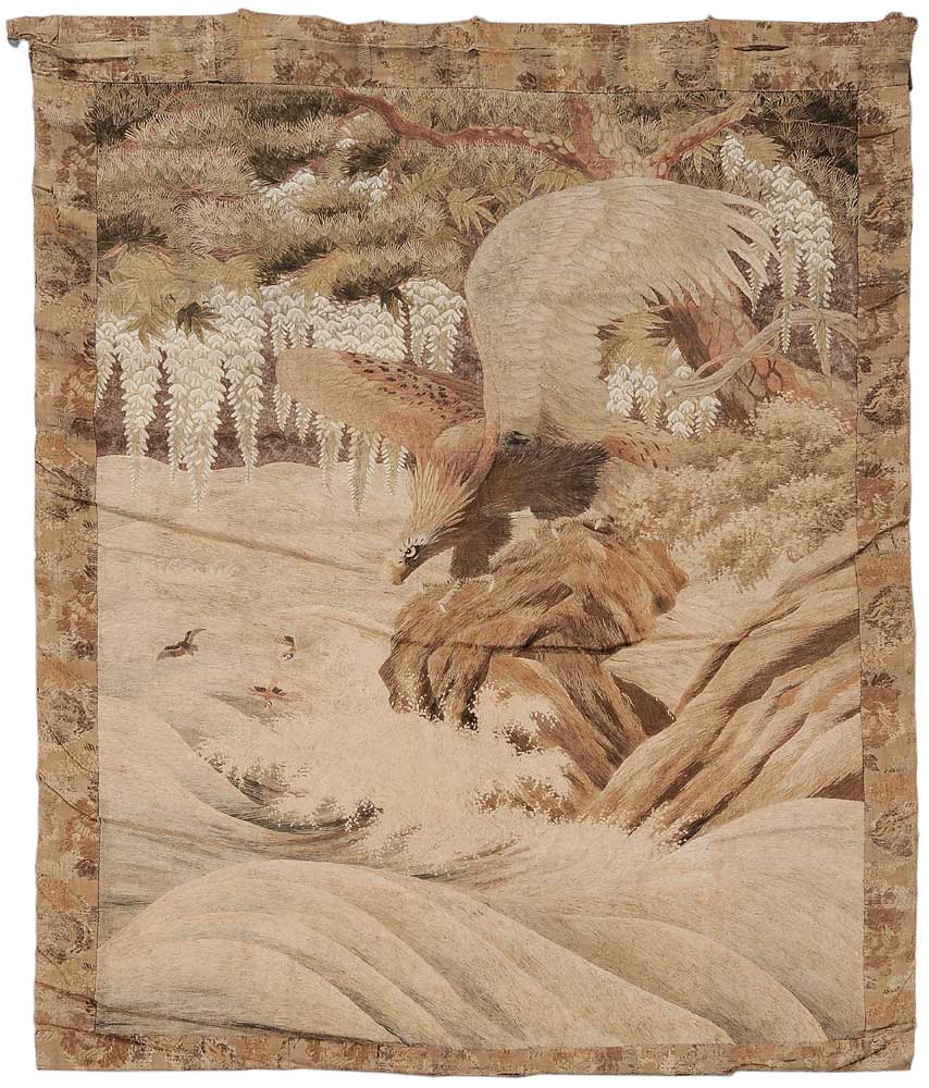 Appraisal: Embroidered Panel of an Eagle Japanese late th century silk